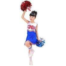Load image into Gallery viewer, Girls Red &amp; Blue Cheerleader Costume Cheer Outfit Uniform with Pom Poms Socks Set Fits 3-15Yrs Clothes Dress