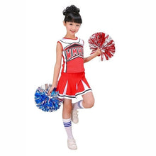Load image into Gallery viewer, Girls Red &amp; Blue Cheerleader Costume Cheer Outfit Uniform with Pom Poms Socks Set Fits 3-15Yrs Clothes Dress