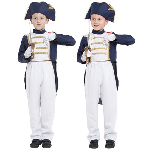 5PCs Boys Halloween Nepoleon Cosplay Costume Match Colonial Hat Suitable for 5-9 Years Kids
