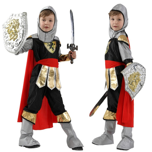 5pcs Boys Noble Knight Outfits Medieval Prince Costume Halloween Party Role Play