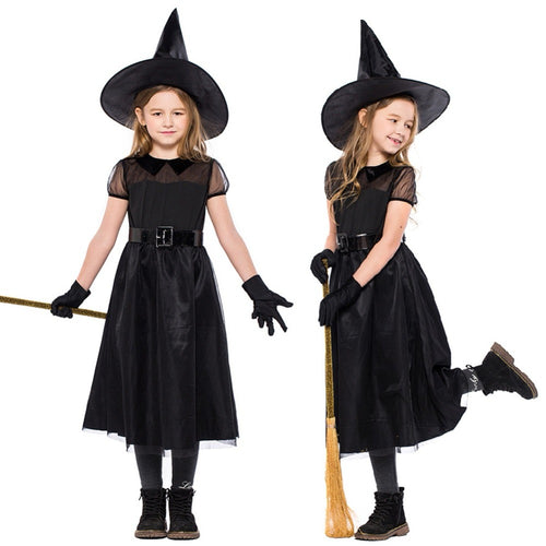Halloween Girls Fancy Witch Costume Fairy Cosplay Party Black Mesh Dress Party Club Wear